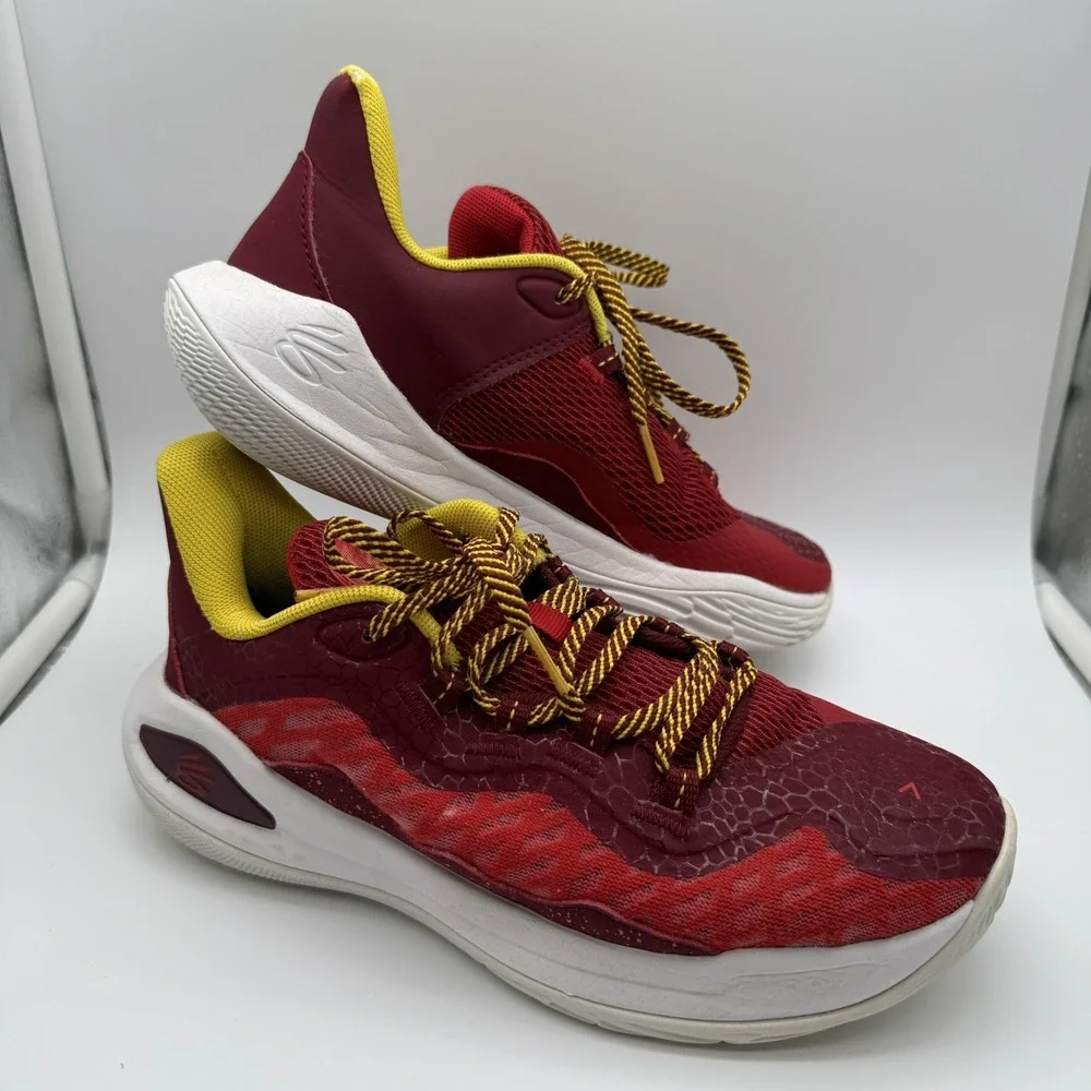 Under Armour Curry Flow Bruce Lee Fire Red Gold Basketball Shoes US 5Youth